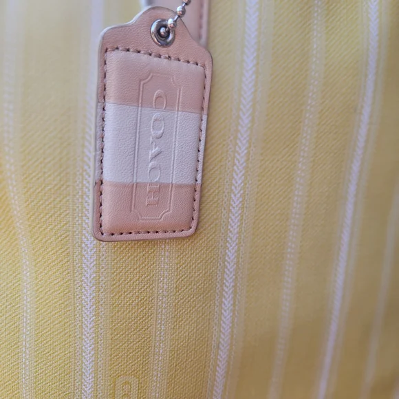 Coach Yellow and White Stripe Canvas Tote with Leather Trim - Picture 2 of 7